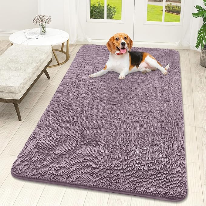 OLANLY Dog Door Mat for Muddy Paws 59x32, Super Absorbent Chenille Mud Mat | Deep Plum, Absorbs Moisture and Dirt, Non-Slip Machine Washable Doormat, Quick-Drying Indoor Entryway Floor Carpet for Dogs