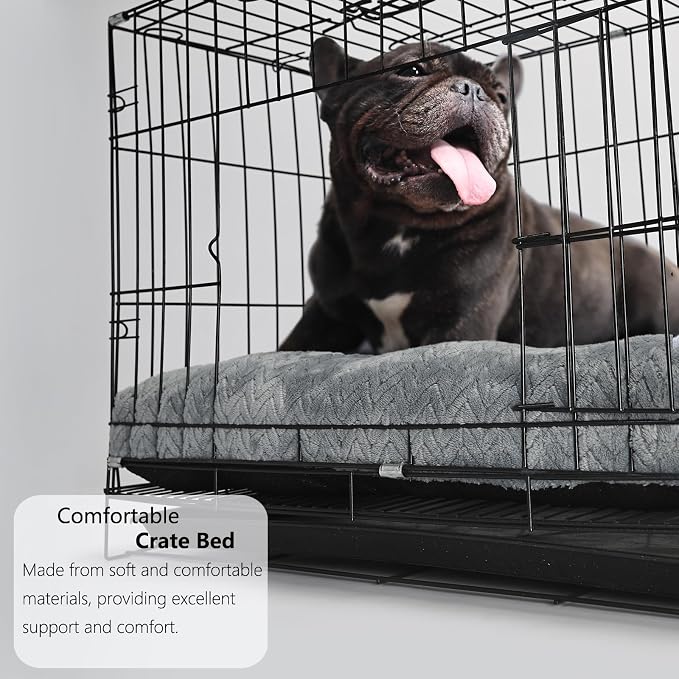 24 Inch Dog Crate Bed for Small Dogs, Washable Dog Crate Pad for Dog Cages, Soft Jacquard Flannel Kennel Mat with Anti-Slip Bottom, Fluffy Crate Mat for Puppies and Small Dogs,Dark Grey