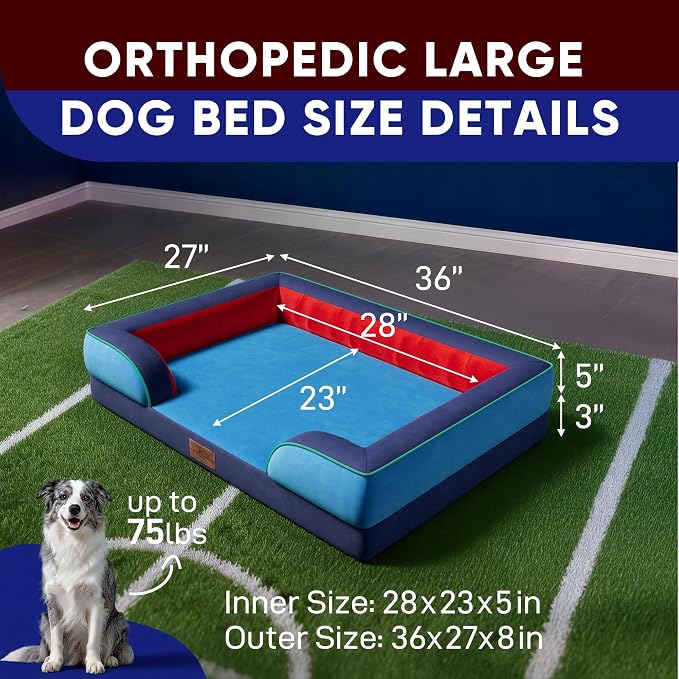 Comfort Expression Orthopedic Dog Beds for Large Sized Dog with Bolster | Waterproof Dog Couch Bed with Washable Cover & Non-Slip Bottom, Supportive Egg Crate Foam Large Pet Bed, 36x27 Inch