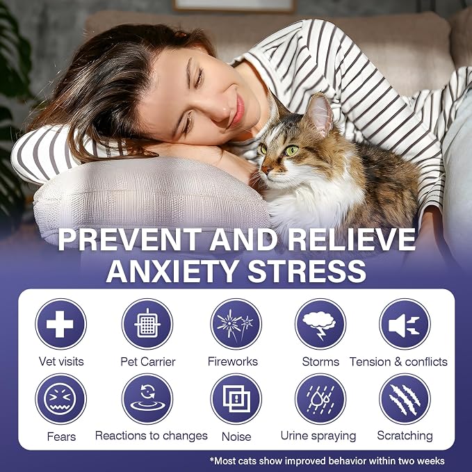Cat Calming Diffuser Refill 4 Pack Pheromone Diffuser to Calm Cats 120 Days Effectively Anti Anxiety Relief Stress Cat Pheromones Calming Refills 48ml/Bottle Fits All Cats And Common Diffusers Plug in