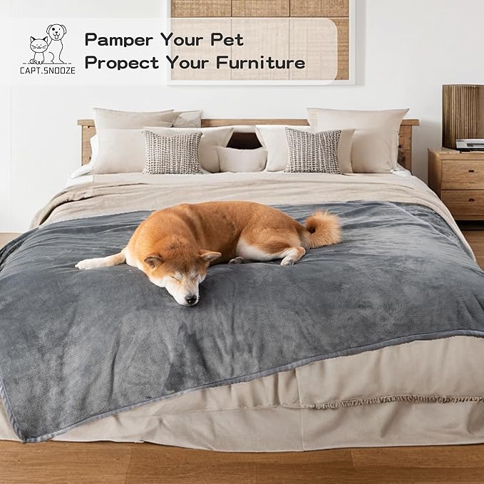 Waterproof Blanket for Bed 60"x80" | Dark Grey Throw Blanket for Large Dogs Reversible Soft Flannel Leakproof Spill-Proof Dog Blanket for Couch Camping Travel