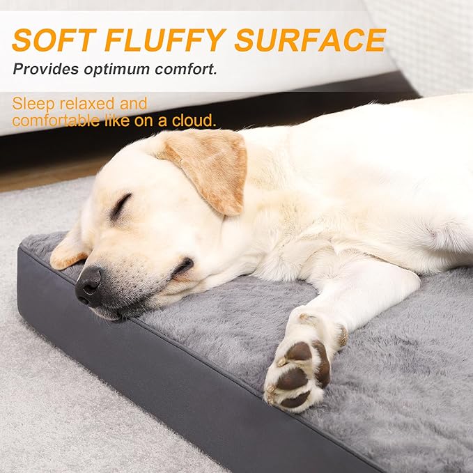 KSIIA Orthopedic Dog Bed for Large Dogs with Waterproof, Dark Grey, 35x22 | Deluxe Soft Plush Dog Crate Bed, Washable Pet Mat with Removable Cover & Egg Crate Foam for Large Dogs Sleeping & Relaxing
