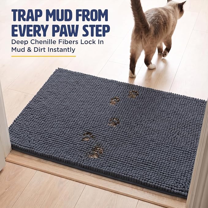 Muddy Mat® | Cat Litter Mat 24"x36", Litter Trapping Mat, Super Absorbent Scatter Control, Soft on Paws, Slip Resistant Washable Kitty Litter Mat, Traps Litter, Protects Floors, Charcoal