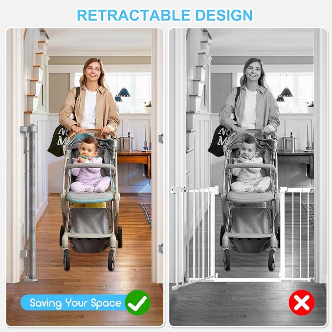 55 Inch Retractable Baby Gates Extra Wide, 41 Inch Reinforced Extra Tall Gate Mesh Safety Gate for Kids Pets, Retractable Dog Gate Baby Retractable Gate for Stair Hallway Doorway Indoor Outdoor, Gray
