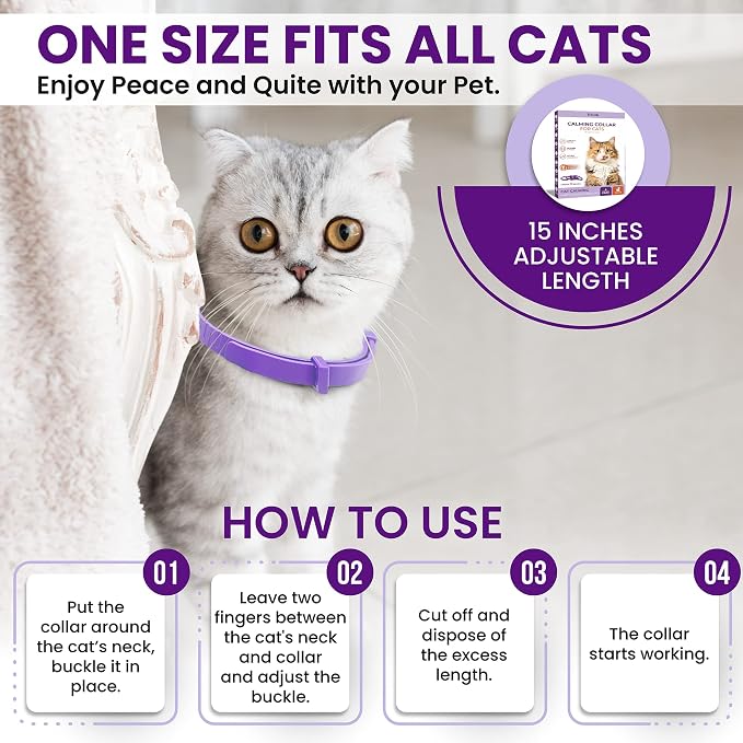 Pheromone Calming Collar for Cats: Breakaway Cat Calming Collar for Anxiety, Separation Stress, Multicat Aggression, Spraying, Meowing - for Indoor Use, Moving & Travel, 4 Pack (Purple)