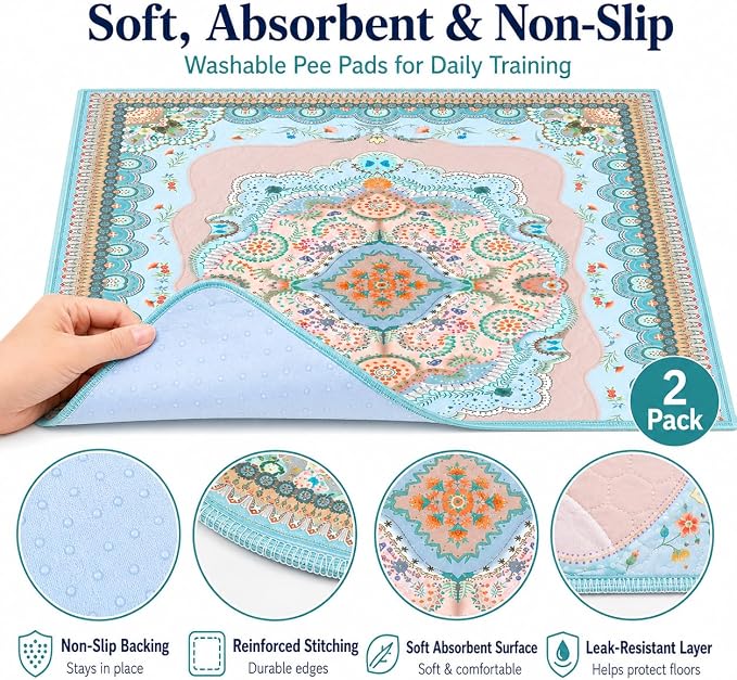 Aitmexcn Washable Pee Pads for Dogs, 2 Large Puppy Pads, 36'' x 41'' | Highly Absorbent, Waterproof Layer, Machine Washable, Non-Slip Bottom, For Playpens and Senior Dogs