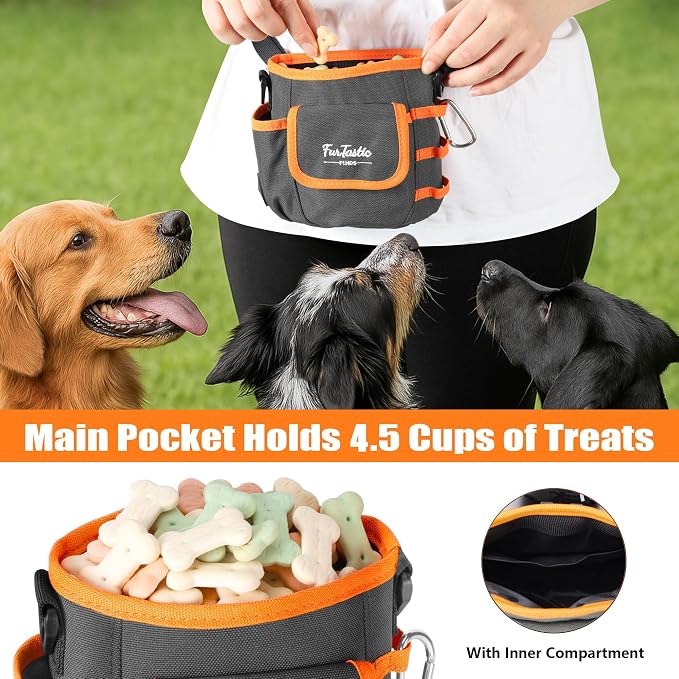 Dog Treat Pouch with Magnetic Closure for Pet Training | 3-Way Wear Treat Bag, 900D Waterproof Fabric, 4 Storage Spaces for Walking, Hiking, Agility, Training & Daily Rewards