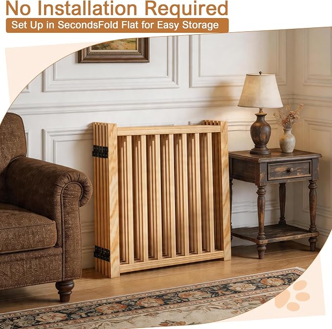 YOCAN Non-Painted Wooden Freestanding Dog Gates for The House, Doorways, Stairs,Wood Pet Fences Indoor Pet Gate,Step Over Fence-5 Panels L:115" H:23"