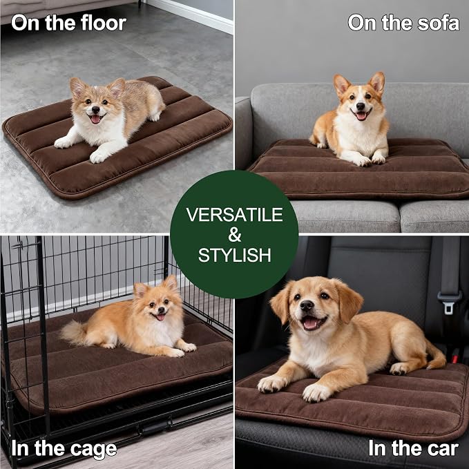 Dog Bed Mat, Reversible Dog Crate Pad with Washable Kennel Mat and Soft Foam, Flat Pet Bed for Dogs & Cats, for Crates Carriers & Travel (Dark Brown, 23" L*14" W*1.5" Th)