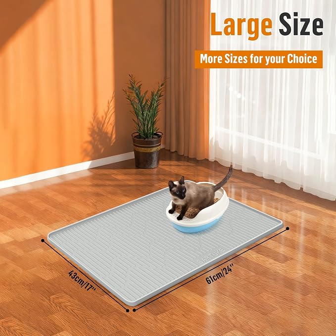 Silicone Cat Litter Box Mat 24"x 17" Extra Large Cat Rubber Mat | Cat Mat for Litter Box, Non-Slip, Waterproof Cat Litter Trapping Mat with Raised Edge, Kitty Litter Mat for Floor, Easy Clean