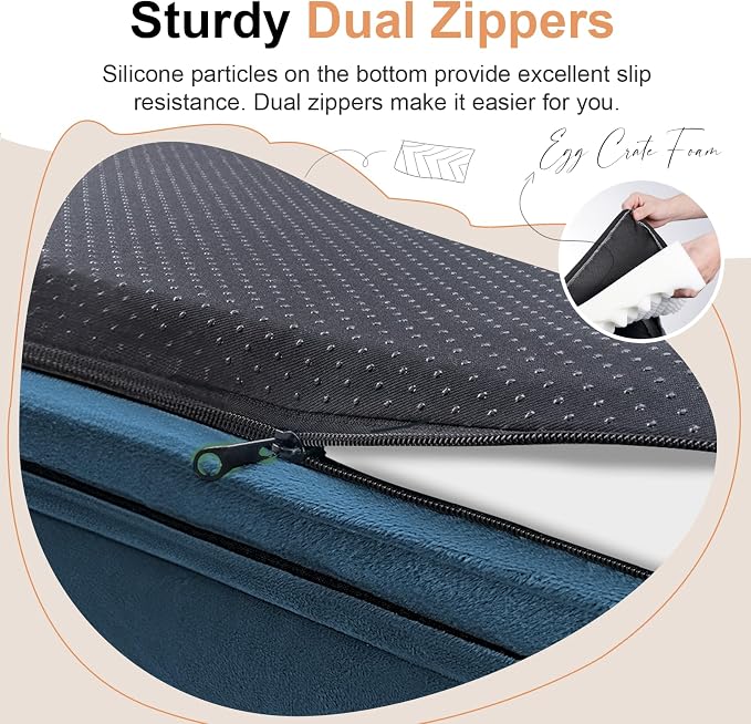 NANUYA Orthopedic Dog Bed for Medium Dogs, 28 x 19 Inch, Navy Blue | Egg crate foam for joint support, 3-sided bolster pet sofa, waterproof lining, washable cover, and non-skid base