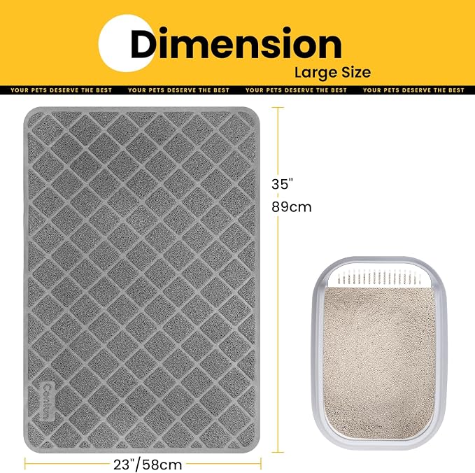 Conlun Cat Litter Mat Litter Trapping Mat, 35" x 23" Premium Durable PVC Grid Mesh with Scatter Control, Non-slip, Less Waste Cat Litter Box Mat, Soft on Kitty’s Paws, Urine Waterproof