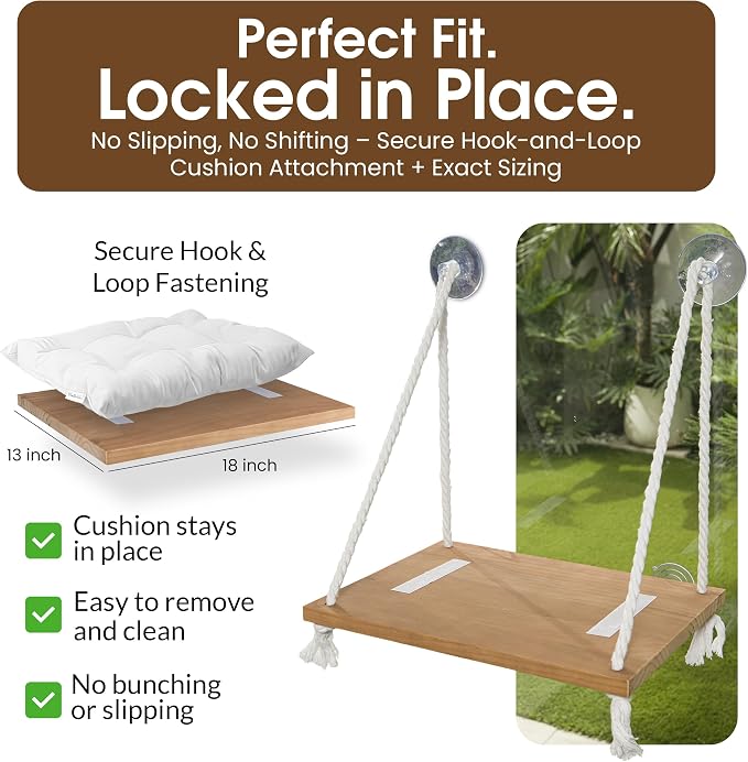 Cat Window Perch, Indoor Hammock Bed with Solid Pine Wood, 4 Industrial-Grade Suction Cups, Window Hammock with Soft Cushion for Cats, Space Saving Design