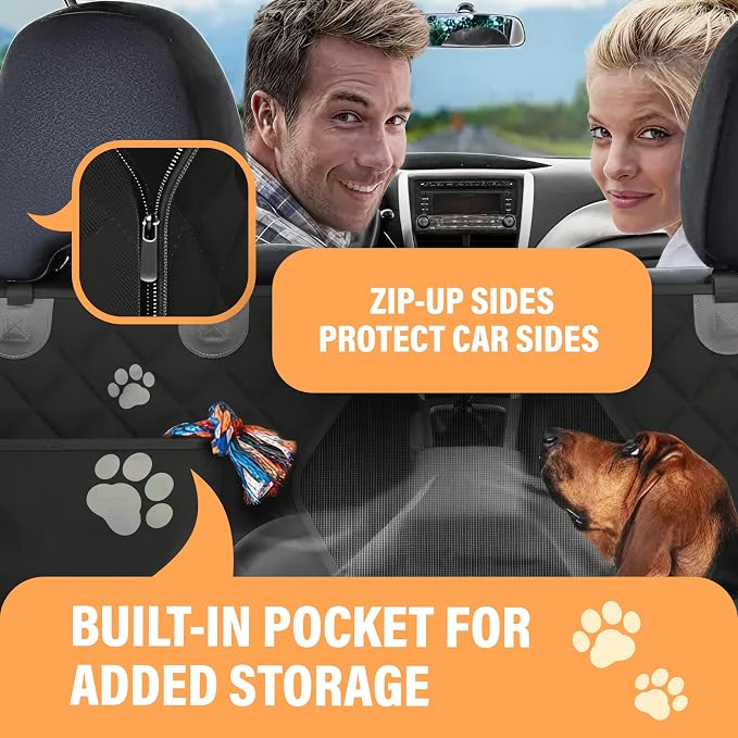 Active Pets Dog Car Seat Cover for Back Seat, Waterproof Pet Protection Hammock, SUV Truck Car Backseat Protector with Safety Features, XL, Black