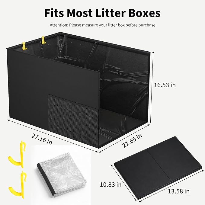 Aokeyee Black High Side Cat Litter Box Enclosure Splash Guard | All-Inclusive Waterproof, 27.16x21.65x16.53, Foldable Anti-Leakage Dust Control