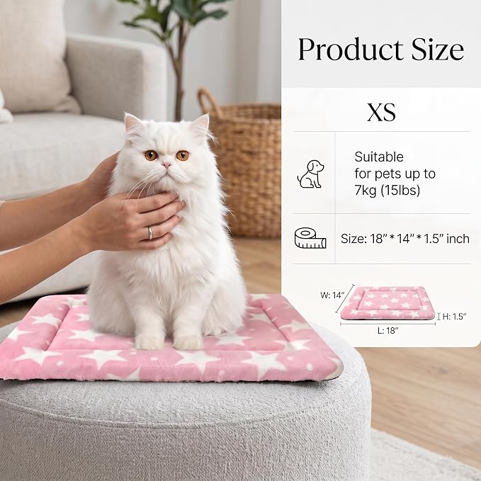 Dog Bed Mat,Reversible & Ultra Soft Kennel Pad-Machine Washable Pet Bed for Dogs & Cats-All-Weather Crate Liner for Crates,Carriers & Travel (Big Star&Pink, 18.0" L x 14.0" W x 1.5" Th)