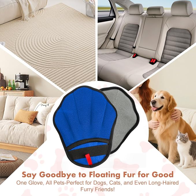 Pet Hair Removal Glove, Electrostatic Pet Hair Remover Glove for Cats & Dogs, Hair Remover Tools for Couch, Carpet, Clothing, Car Seat - Upgraded Five-Finger, Reusable，MediumBlue+Darkgrey