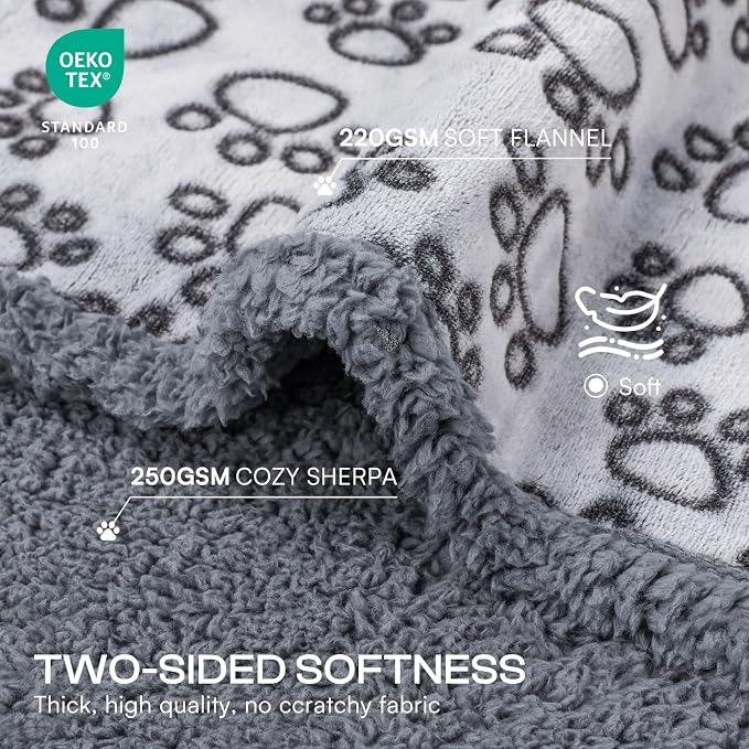 Luciphia Waterproof Pet Blankets for Couch Sofa Bed Cover Liquid Pee Proof Washable Soft Fluffy Large Dog Blanket Reversible Furniture Protection Paw Grey Medium（57" x 40"）