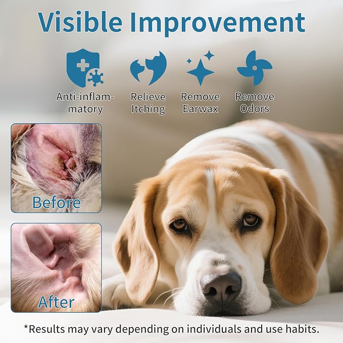 Dog Ear Cleaner, Contains Aloe Vera, Relieves Itching, Removes Earwax Buildup, Debris, Odors, Non Irritating, with Extended Soft Silicone Dropper, For Dogs and Cats, 1 Bottles (2.03 oz in total)