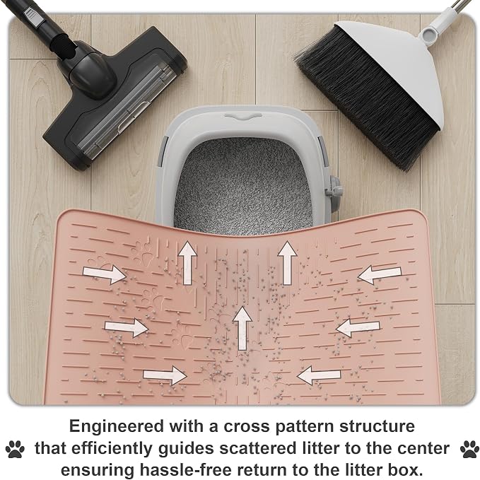 OHMO Cat Litter Mat, 23.5x16 Silicone Trapping Mat Coral | for Kitty Litter Box, Easy Clean, BPA Free Rubber, Center Litter Collection, Easy Pour-Back, Waterproof, Odor-Resistant