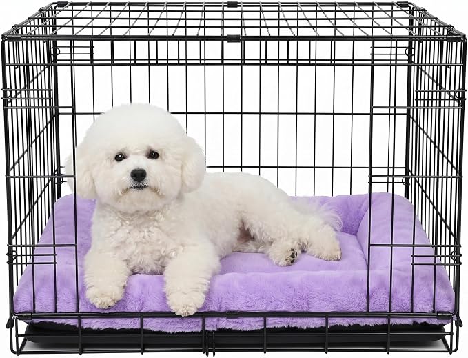 Dog Crate Bed 24x18 for Small Dogs,Washable Dog Crate Mat,Soft Kennel Bed Mattress with Non Slip Bottom,Purple