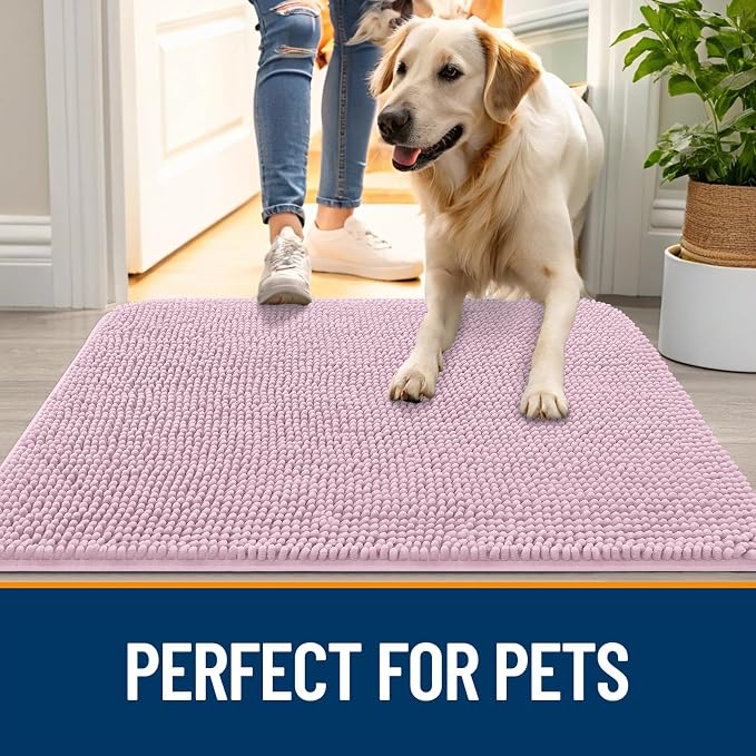 OLANLY Dog Door Mat for Muddy Paws 32x20, Super Absorbent Chenille Mud Mat | Dusty Rose, Absorbs Moisture and Dirt, Non-Slip Machine Washable Doormat, Quick-Drying Indoor Entryway Floor Carpet for Dogs