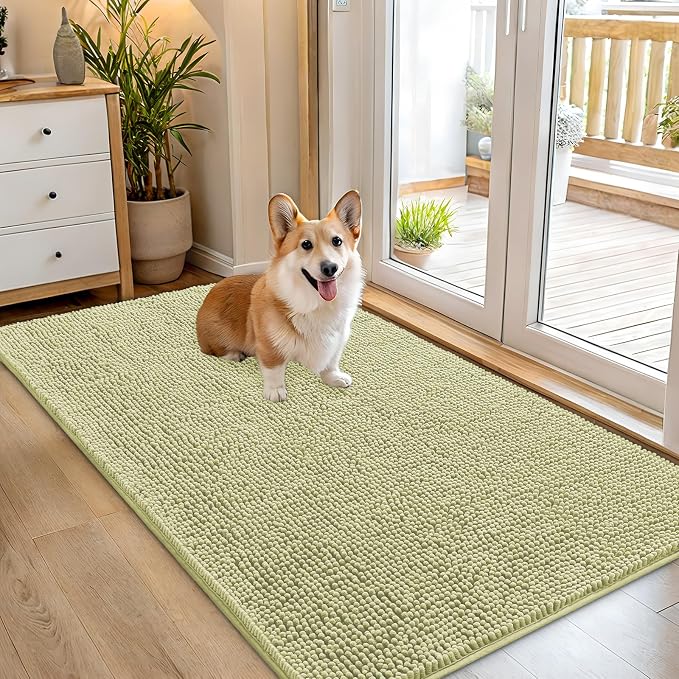 OLANLY Dog Door Mat for Muddy Paws 54x32, Super Absorbent Chenille Mud Mat | Vanilla, Absorbs Moisture and Dirt, Non-Slip Machine Washable Doormat, Quick-Drying Indoor Entryway Floor Carpet for Dogs
