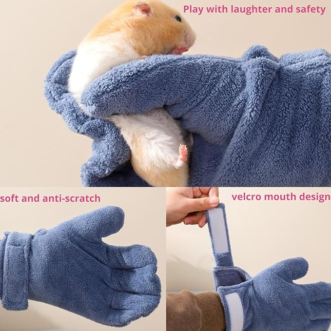 Hamster Calming Bite Proof Gloves and Grooming Brush Set, Hamster Bite Resistant Gloves Massage Brushes, Anti-Bite Glove Grooming Supplies For Small Animals Rabbit Rat Sugar Glider (Pink)