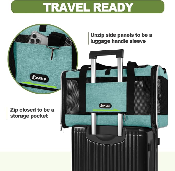GAPZER Cat Carrier 18"x11"x11" TSA Approved Ventilated Top Open Softsided Pet Air Travel Bag, Small Animal Basic Crate Shih Tzu Dog Kennel Carry Case, 4-Mesh-Side Kitty Carry on up to 20lbs Teal