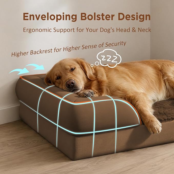 Comfort Expression Orthopedic Dog Bed for Medium Size Dog with Bolster | Waterproof Dog Couch Bed with Washable Cover & Non-Slip Bottom, Supportive Egg Crate Foam Medium Pet Bed, 30x20 Inch