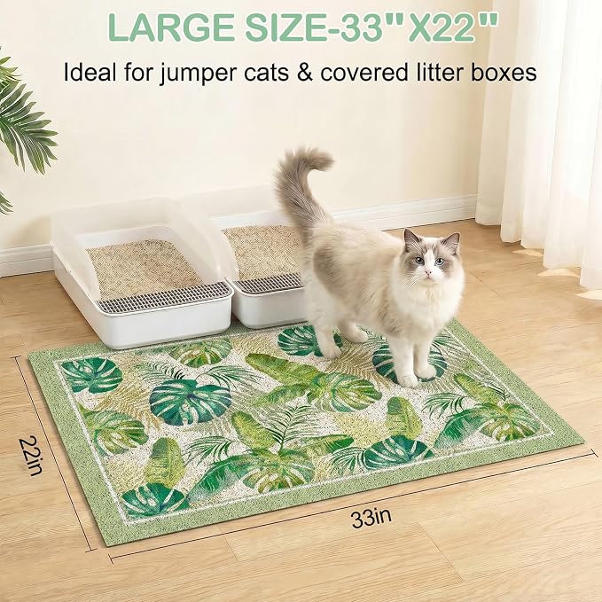 Glittme Cat Litter Mat with Non-Slip Bottom Litter Box Mat 33"X22" Litter Trapping Mat Easy to Clean Washable Cat Food Mat for Kitty,L