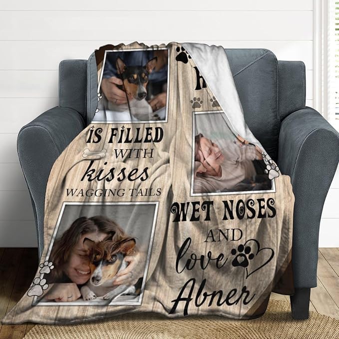 Artsadd Personalized Dog Blanket with Photos & Pet Name, Custom Dog Memorial Blanket and Throws for Remembrance, Customized Puppy Blanket, Dog Gifts for Pet Dog Lovers, Dog Mom Gifts for Women Xmas S