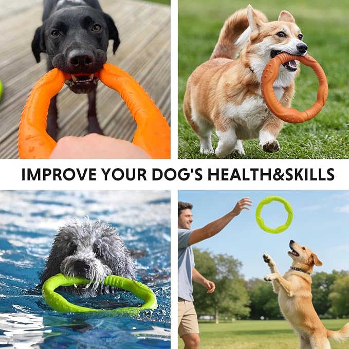 LaRoo Dog Flying Ring Toys, Floating Flying Dog Disc Toys, Summer Pet Training Outdoor Durable Chew Toys for Medium and Large Dogs (Medium Orange/22cm)