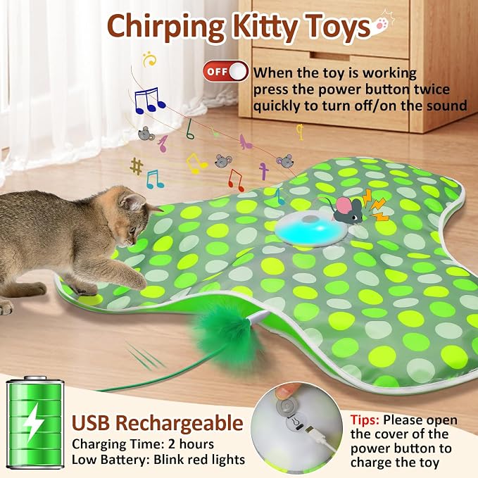 Sofolor Interactive Cat Toy, Automatic Cat Toys for Indoor Cats, Hide and Seek Cat Toy with Motion Activated, Moving Feather, Chirping, USB Rechargeable