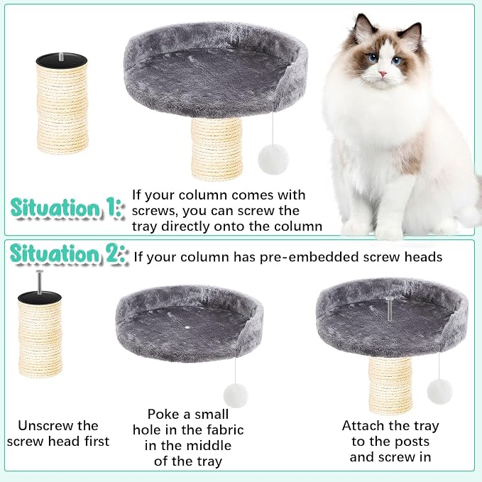 Dansydaisy 2 Pcs 13.39 Inches Semi Edged Cat Tree Replacement Parts Cat Tree Tower Accessories with Hanging Elastic Strings Pom Pom Toys and M8 Screw for Platform Perch Shelves(Gray)