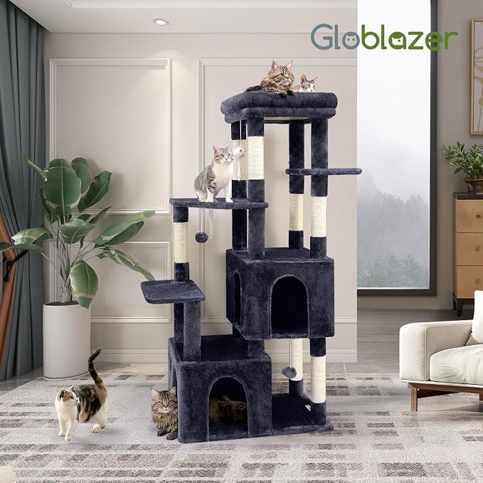 Globlazer Heavy Duty Cat Trees for Big Cats Maine Coon, F61, Dark Grey | Cat Tower for Indoor Large Adult Cats with Scratching Post, Extra Large Top Perch, Cat Condos, 61inch