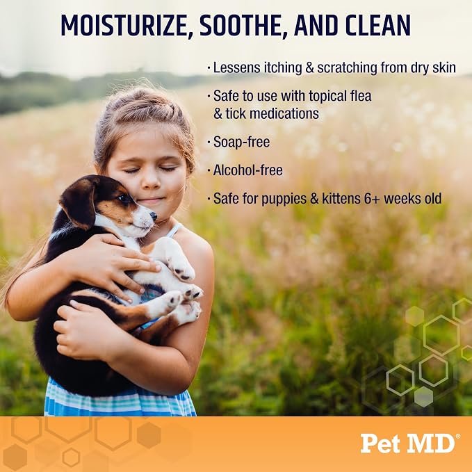 Pet MD Oatmeal & Aloe Shampoo for Dogs & Cats - Itchy Skin Support - 16oz | Soap-Free & Alcohol-Free Formula – Cleans Skin & Coat While Helping Maintain Natural Moisture