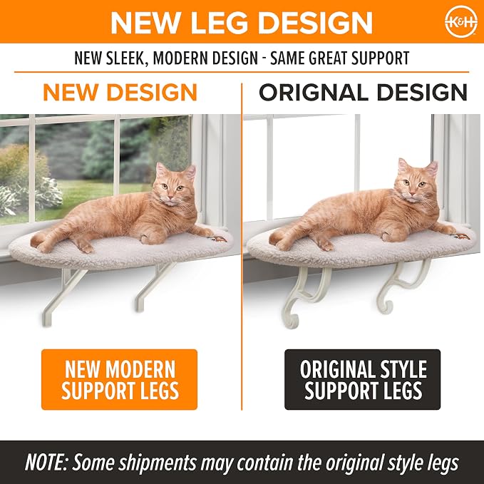 K&H Cat Window Perch, Unheated Kitty Sill, 24x14in, Fleece | Orthopedic Cat Window Hammock Bed Holds 40LBS, Washable Cover, Kitty Windowsill Bed Seat for Indoors, Cream Fleece