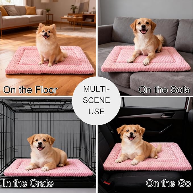 Dog Bed Mat - Dog Crate Pad - Reversible Mat for Pet Comfort - Soft Bed Crate Pads with Dual-Sided Design for All Seasons (Pink, 24" L*18" W*1.5" Th)