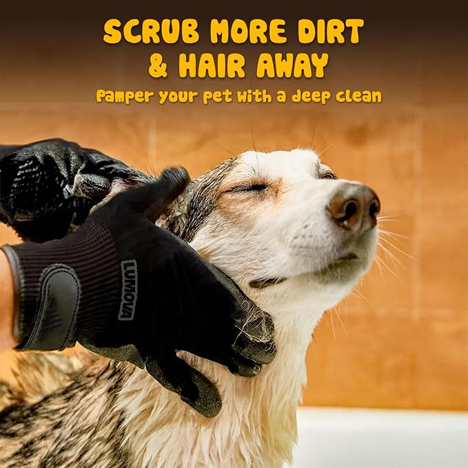 Pet Grooming Glove – Patented Rubber-Massage Shedding Bath & Hair Remover for Dogs, Cats & Livestock – Lightweight, Flexible, Secure Fit (Black)