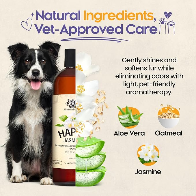 Dog Shampoo and Conditioner Itchy Skin Relief Happy Jasmine 16oz Hypoallergenic Dog Shampoo and Conditioner Sensitive Skin for Smelly Dogs, Aloe Vera & Oatmeal Puppy Soap by Gerrard Larriett