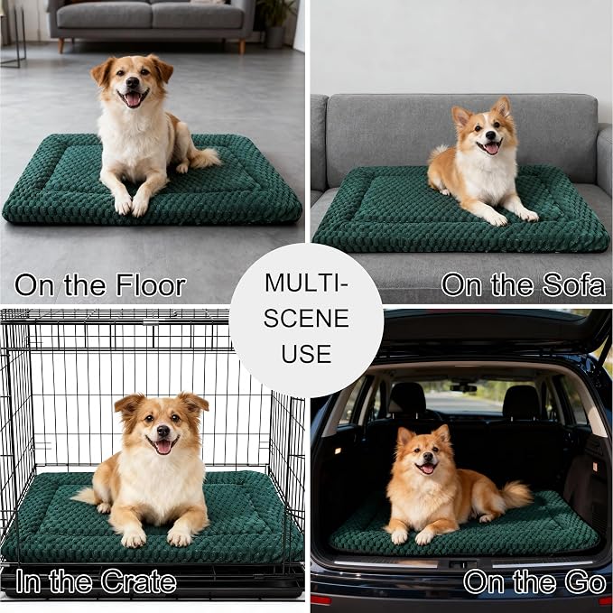 Dog Bed Mat - Dog Crate Pad - Reversible Mat for Pet Comfort - Soft Bed Crate Pads for All Seasons - Durable, Machine Washable Mat for Crates, Travel, and Home (Dark Green, 30" L*20" W*1.5" Th)