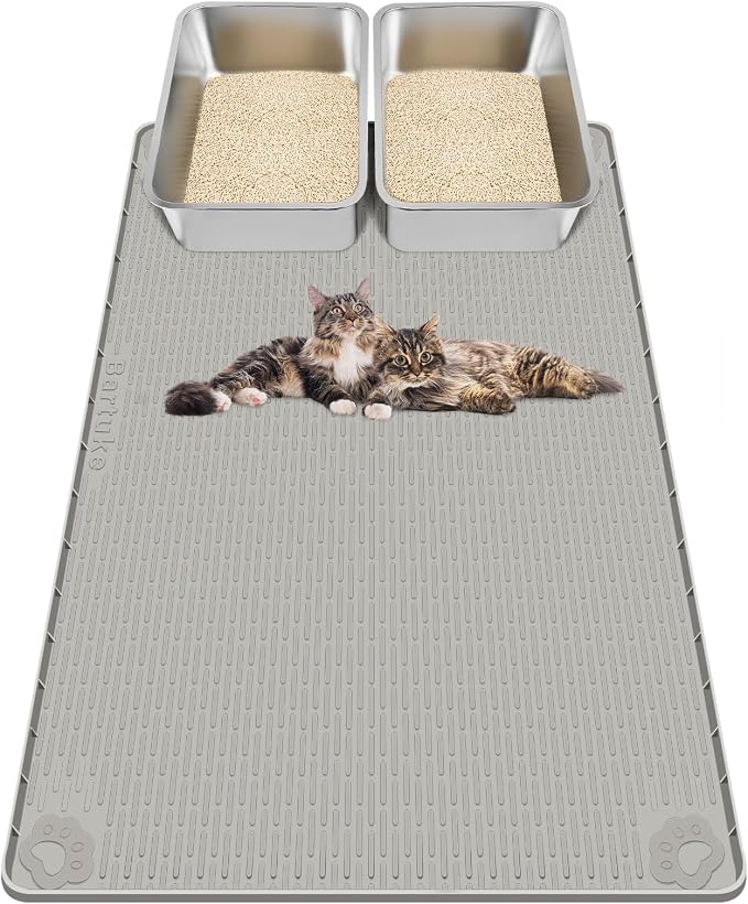 Kalolary Cat Litter Mats,40"x28"Extra Large Silicone Cat Mat for Litter Box | Easy to Clean Kitty Litter Trapping Mat, Soft on Kitty Paws, Waterproof, Urine-Proof Kittys Litter Mats for Floor, Grey