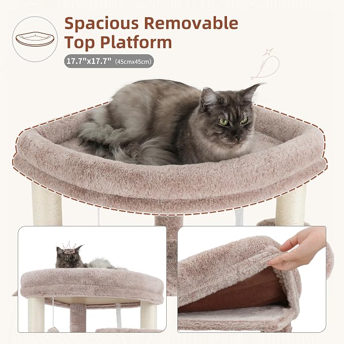 Corner Cat Tree Tower with All Sisal Scratching Posts GCT025MU | 44.1" Cat Furniture with Multi-level Cat Condo, Cat Cave, Hanging Basket, Sisal Scratching Ramp for Indoor Cats, Muchroom