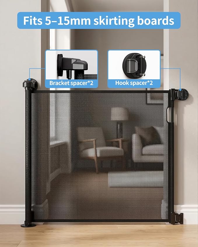 Veraste Retractable Baby Gate for Doorways and Stairs, Mesh Safety Gate for Pet, Indoor & Outdoor Use, One-Hand Operation, Easy Installation, 33.6" Tall, Expands to 71" Wide（Black,33.6"x71"）