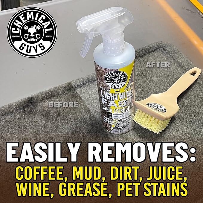 Chemical Guys, Lightning Fast Carpet & Upholstery Stain Extractor, 16 oz | Tackles coffee, soda, wine and pet messes on carpet, seats and mats, just spray, agitate and blot for a clean look.