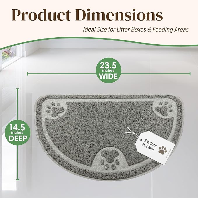 Evelots Small Cat Litter Trap Mat, Waterproof, Non-Slip, Washable, Gray | Soft absorbent mat traps litter and mess, protects floors from urine and moisture, stays in place and is machine washable.