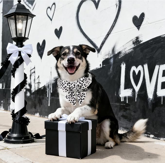 DOGWONG Valentine Dog Collar with Bow, Metal Buckle Adjustable Heart Bowtie Pet Valentine Collars for Small Dogs,M