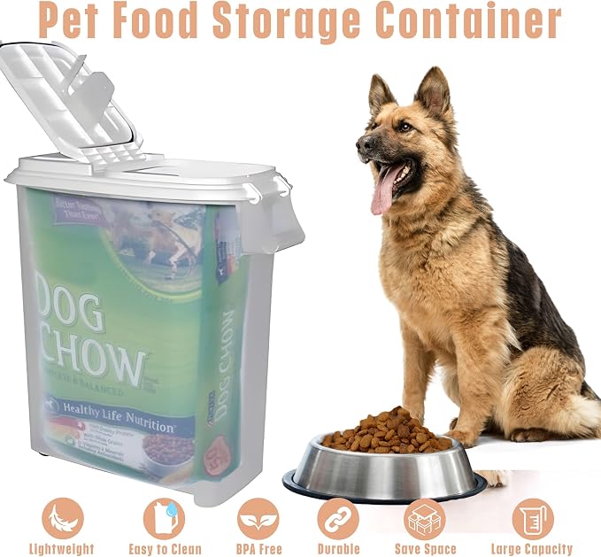 Buddeez Airtight Pet Food Storage Container - 50 QT Capacity Dog Food Storage Container - Cat Food Container, Bird Seed Storage Container, Rolling Storage Bin, Air Tight with White Lid