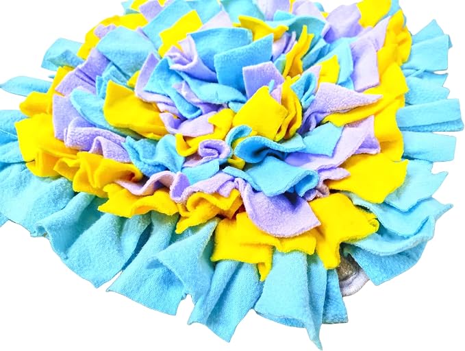 Pet Fleece Snuffle Mat Square Shape Foraging Mats Interactive Feeding Toy Anti Slip Slow Feeder Treat Dispenser for Dog Rabbit Guinea Pig (Blue/Yellow/Purple)